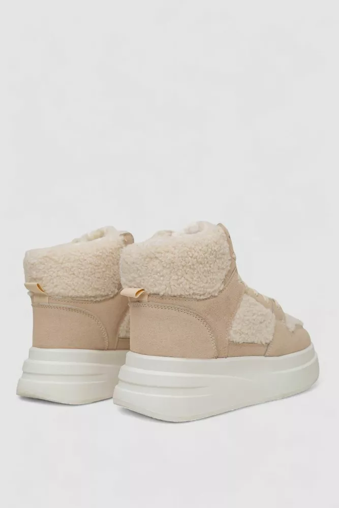 Купити Кросівки жіночі зимові на хутрі хайтопи, колір бежевий, 248RLM30 - Фото №4