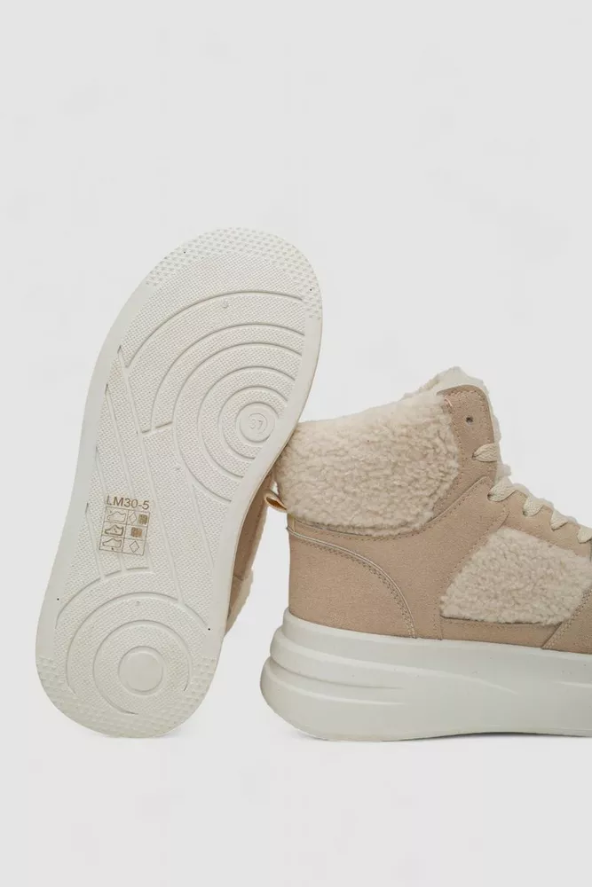 Купити Кросівки жіночі зимові на хутрі хайтопи, колір бежевий, 248RLM30 - Фото №5