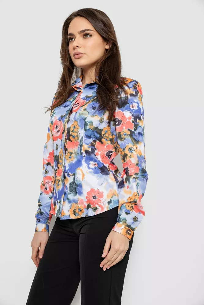 Купить Рубашка c цветочным принтом, цвет голубой, 230R225 - Фото №3