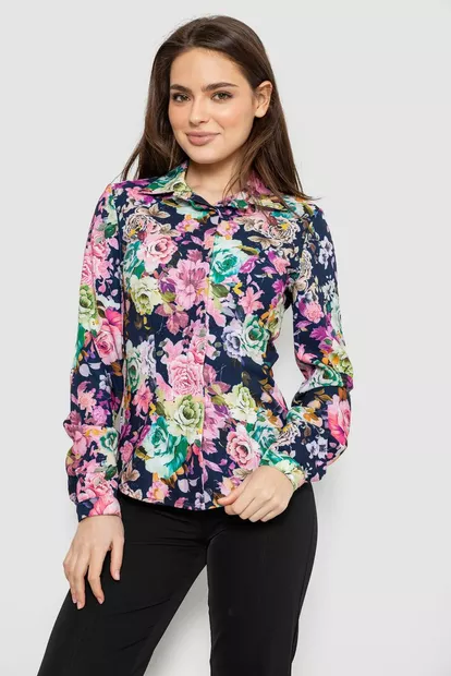 Рубашка c цветочным принтом, цвет синий, 230R225