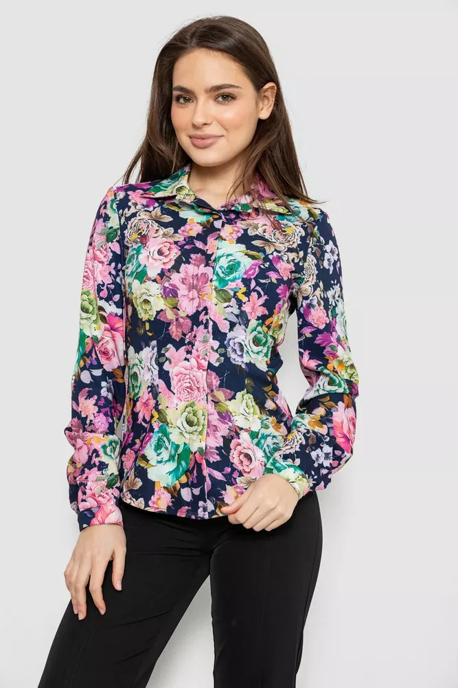 Купить Рубашка c цветочным принтом, цвет синий, 230R225 - Фото №1