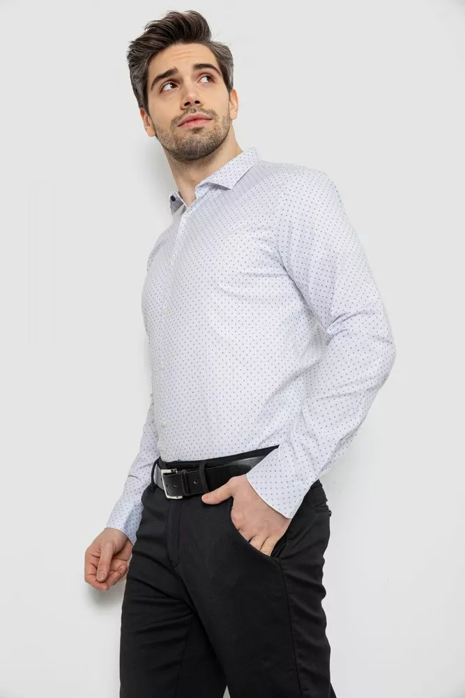 Купить Рубашка мужская однотонная с принтом, цвет белый, 186R2081 - Фото №3