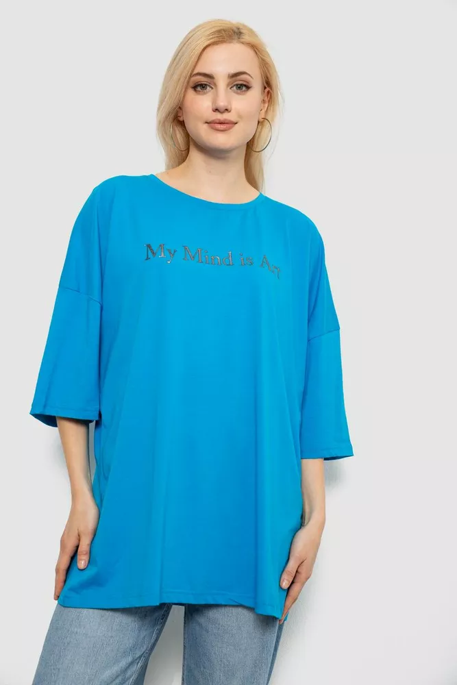 Купить Футболка женская с принтом, цвет бирюзовый, 244R3015 - Фото №1