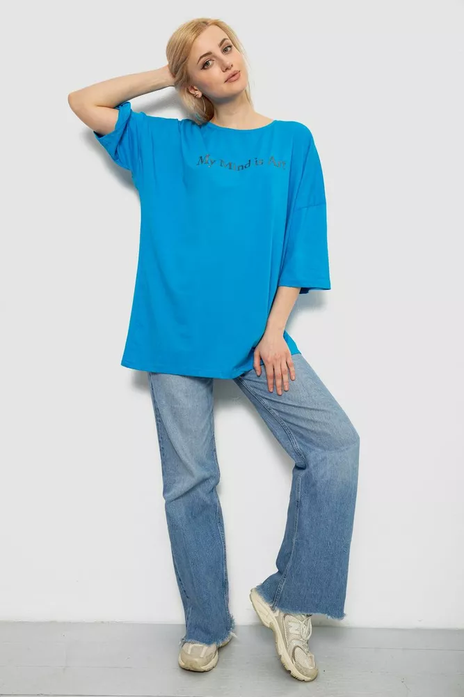 Купить Футболка женская с принтом, цвет бирюзовый, 244R3015 - Фото №2