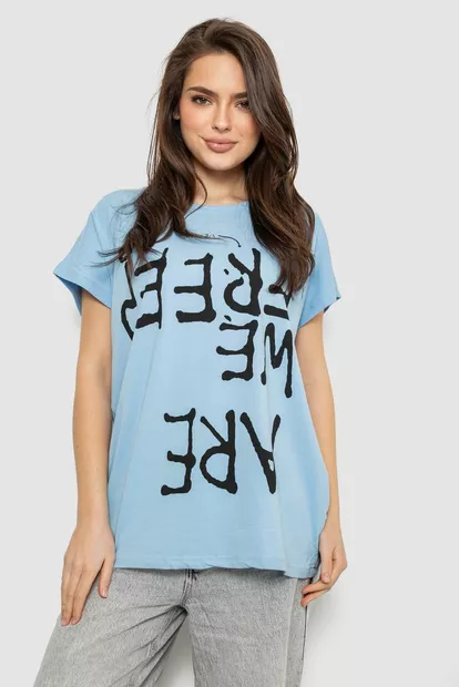 Футболка женская с принтом, цвет голубой, 244R3003