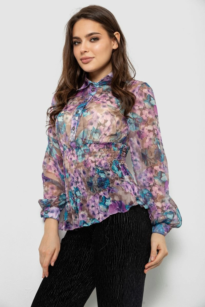 Купити Блуза жіноча з принтом шифонова, колір бузковий, 230R1502-1 - Фото №3