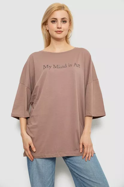 Футболка жіноча з принтом, колір мокко, 244R3015