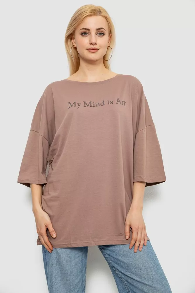 Купити Футболка жіноча з принтом, колір мокко, 244R3015 - Фото №1