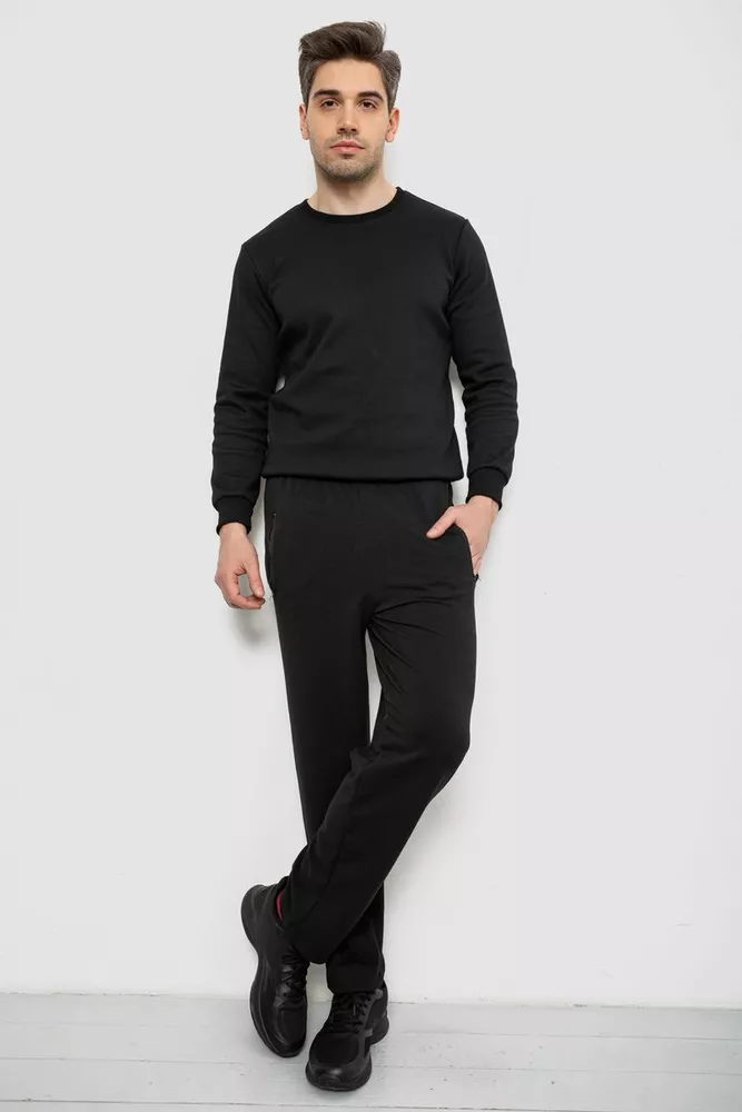 Купити Спортивні штани чоловічі однотонні, колір чорний, 244R41277 - Фото №2