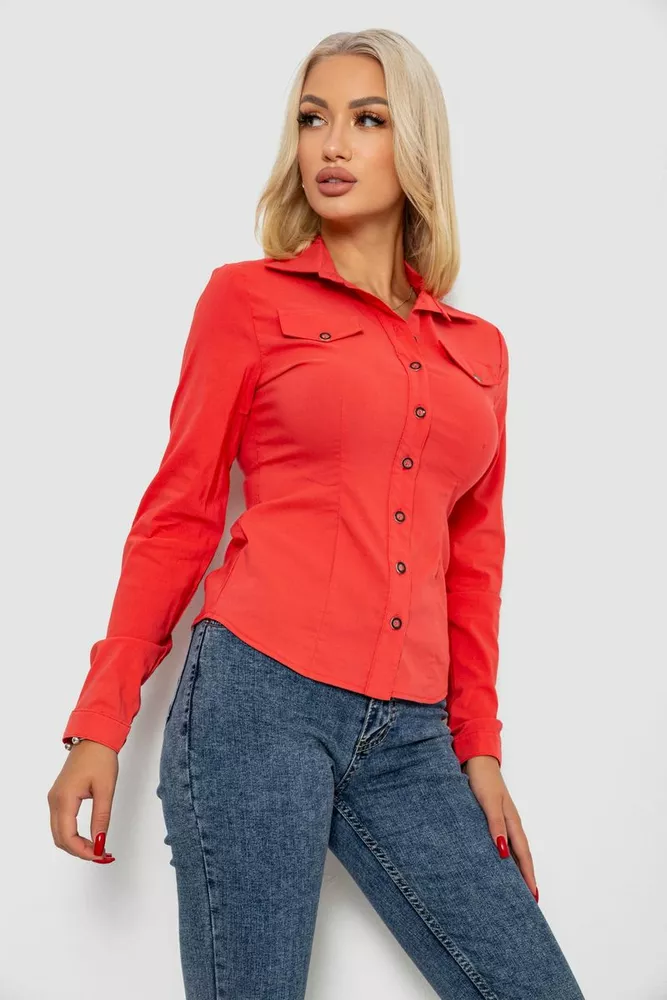 Купити Сорочка жіноча однотонна  -уцінка, колір кораловий, 230R068-U-46 - Фото №3