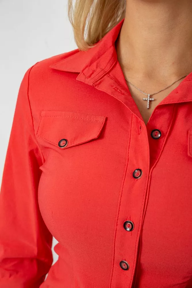 Купити Сорочка жіноча однотонна  -уцінка, колір кораловий, 230R068-U-46 - Фото №5