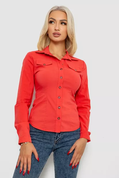 Сорочка жіноча однотонна  -уцінка, колір кораловий, 230R068-U-46