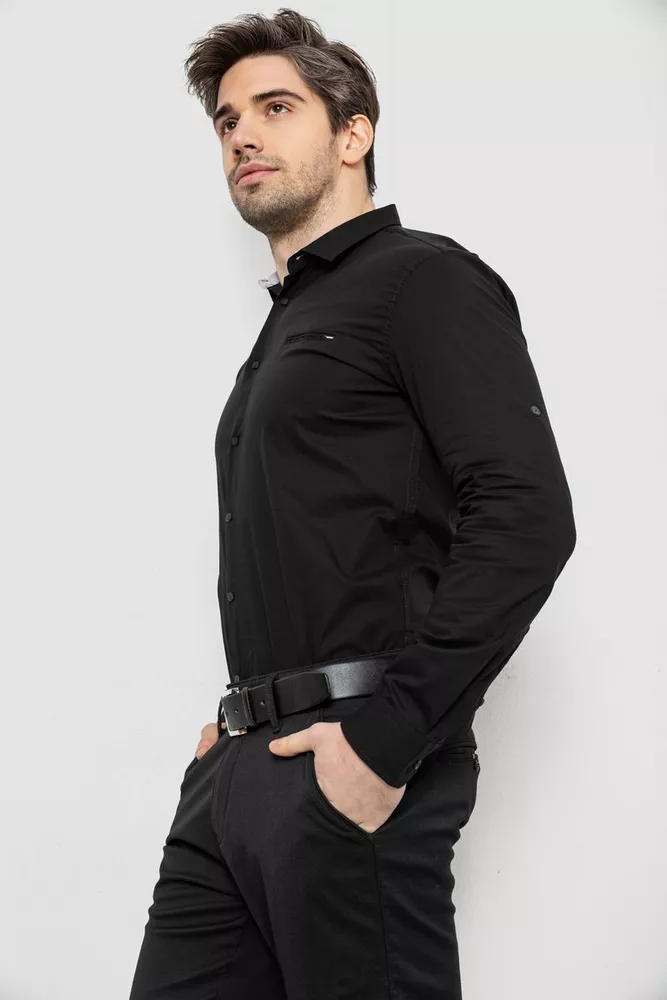Купити Сорочка чоловіча однотонна, колір чорний, 186R2072 - Фото №3
