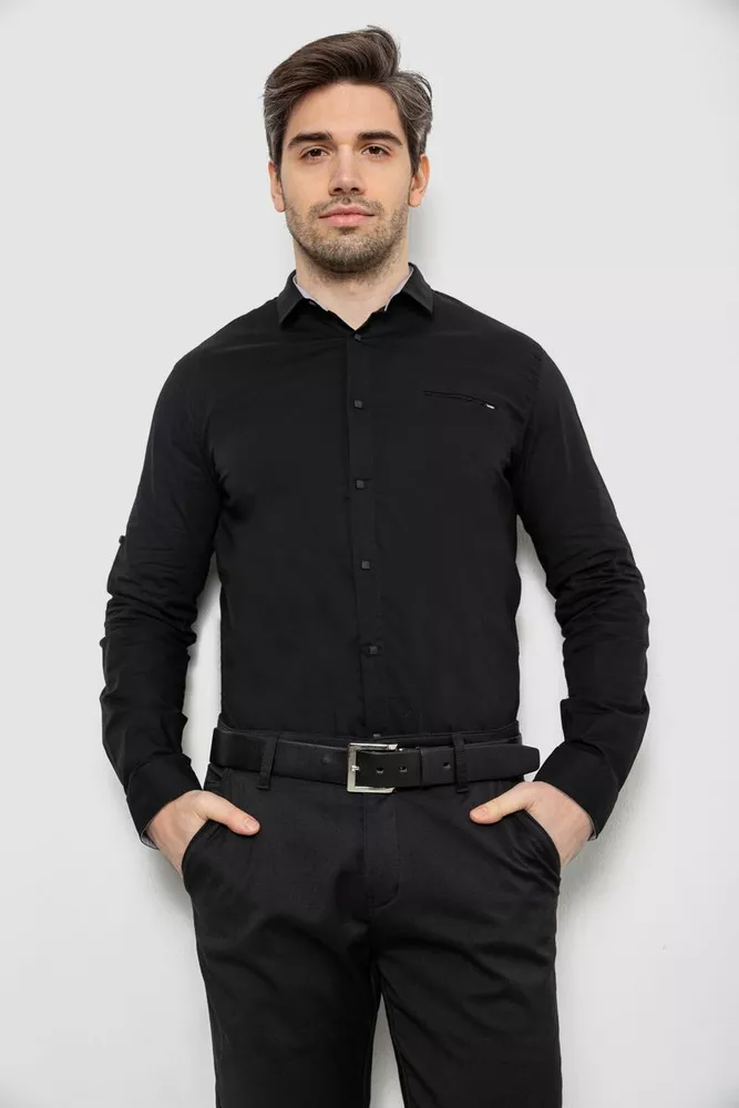 Купити Сорочка чоловіча однотонна, колір чорний, 186R2072 - Фото №1