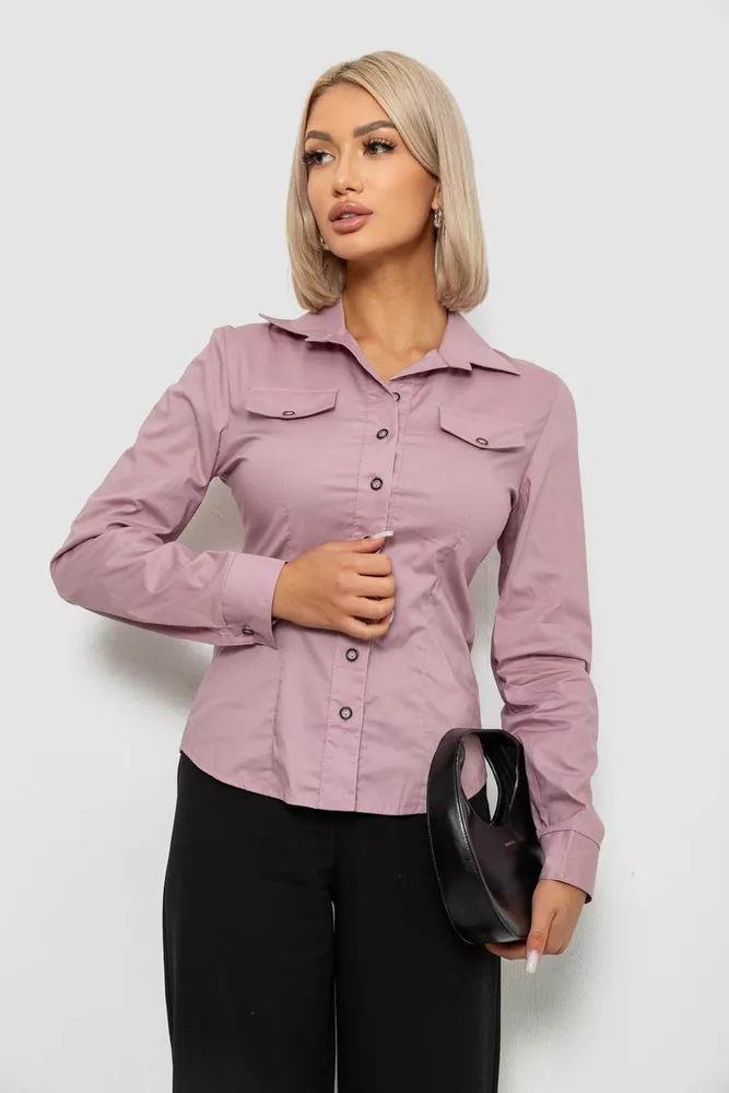 Купить Рубашка женская однотонная  -уценка, цвет пудровый, 230R068-U-49 - Фото №1