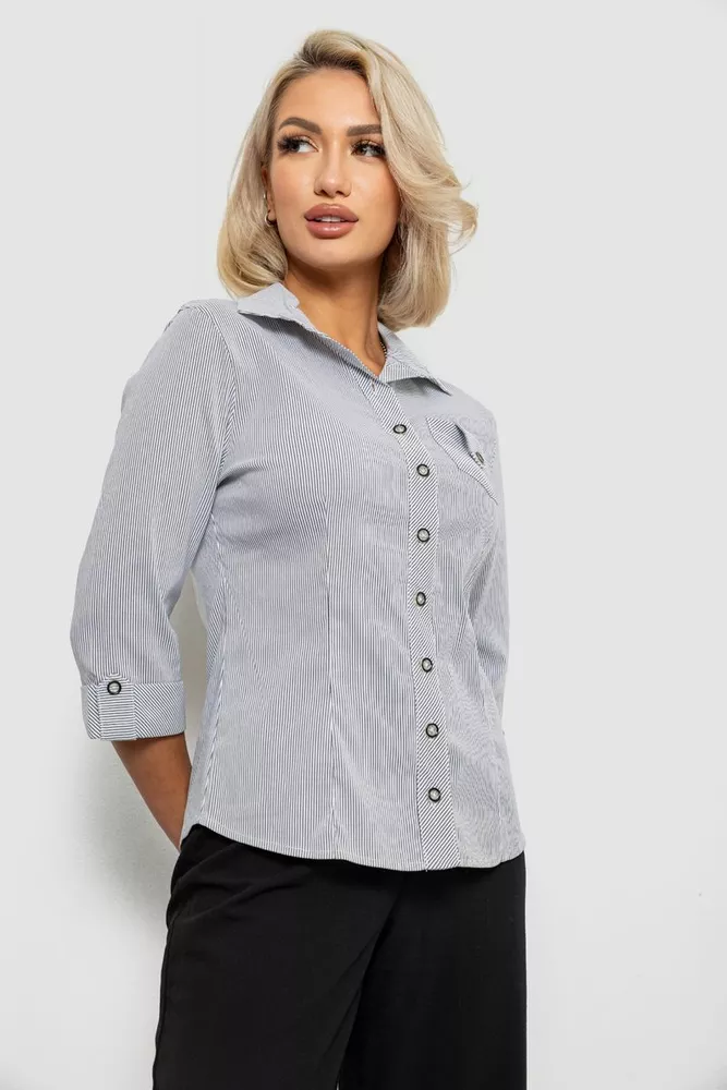 Купити Сорочка класична в смужку, колір сіро-білий, 230R645-1 - Фото №3