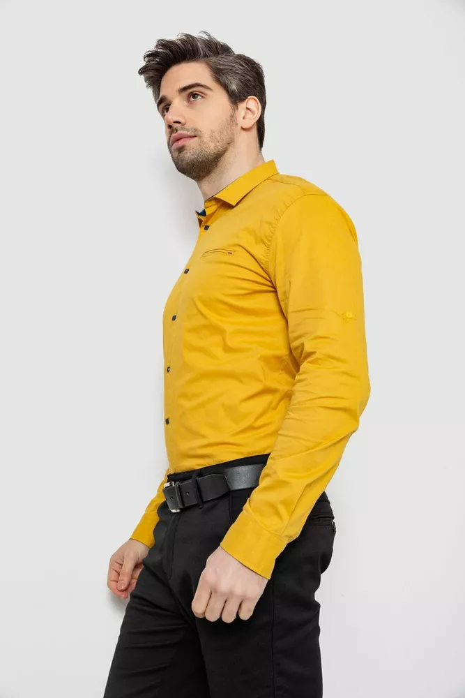Купить Рубашка мужская однотонная, цвет горчичный, 186R2072 - Фото №3