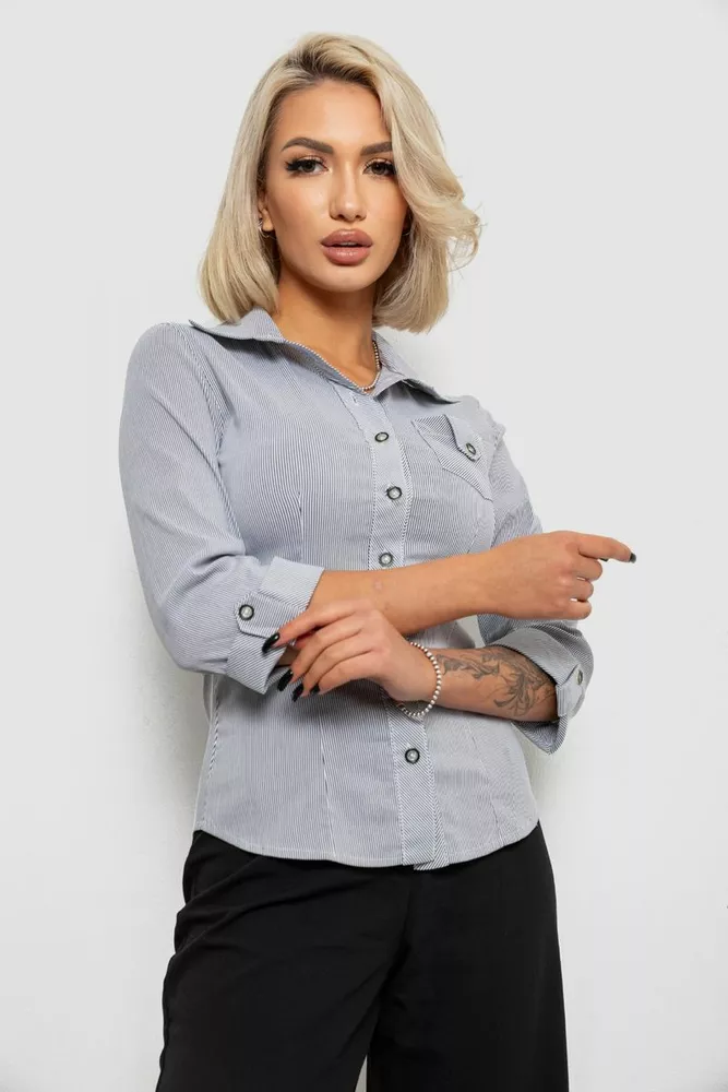 Купити Сорочка класична в смужку, колір сірий, 230R645-1 - Фото №3
