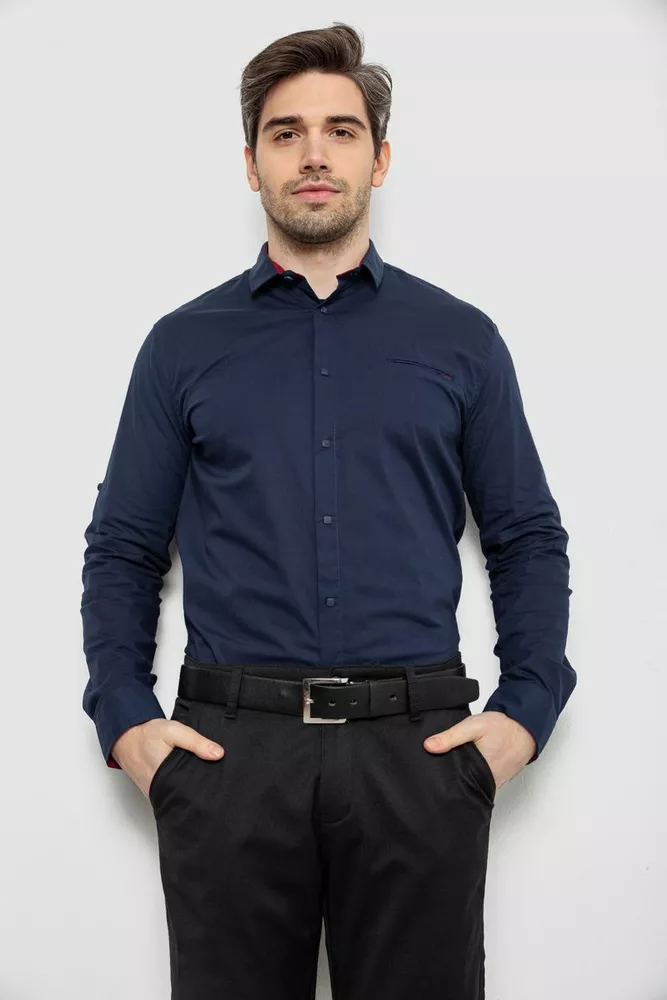 Купити Сорочка чоловіча однотонна, колір синій, 186R2072 - Фото №1