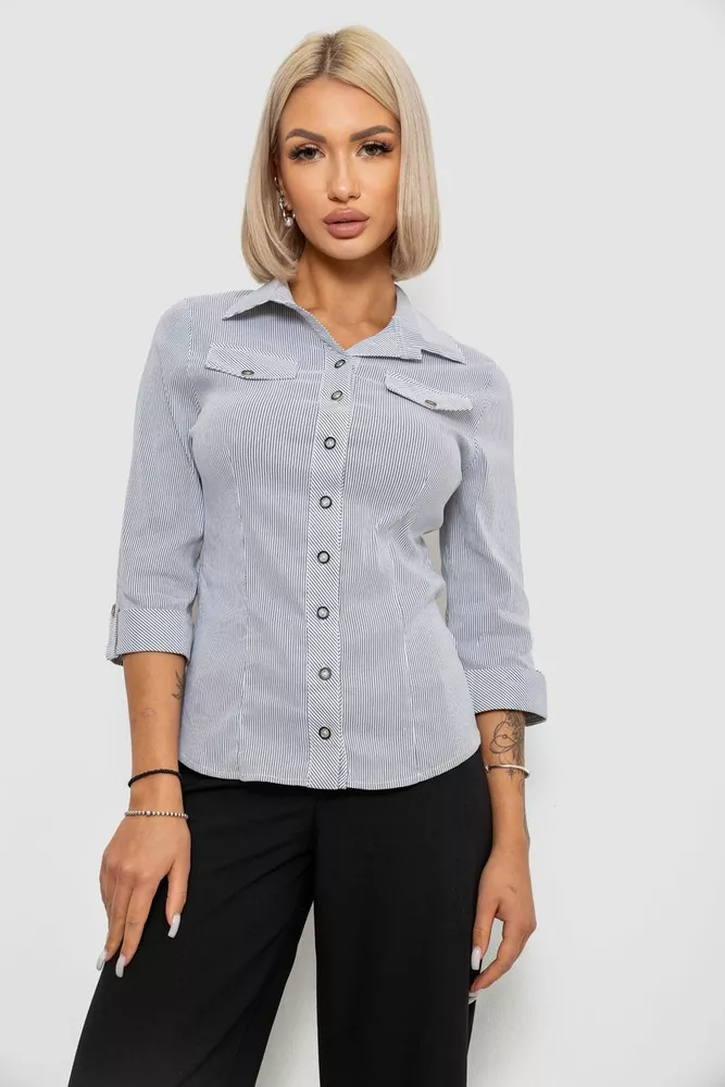 Купить Рубашка классическая в полоску, цвет бело-серый, 230R643-1 - Фото №1