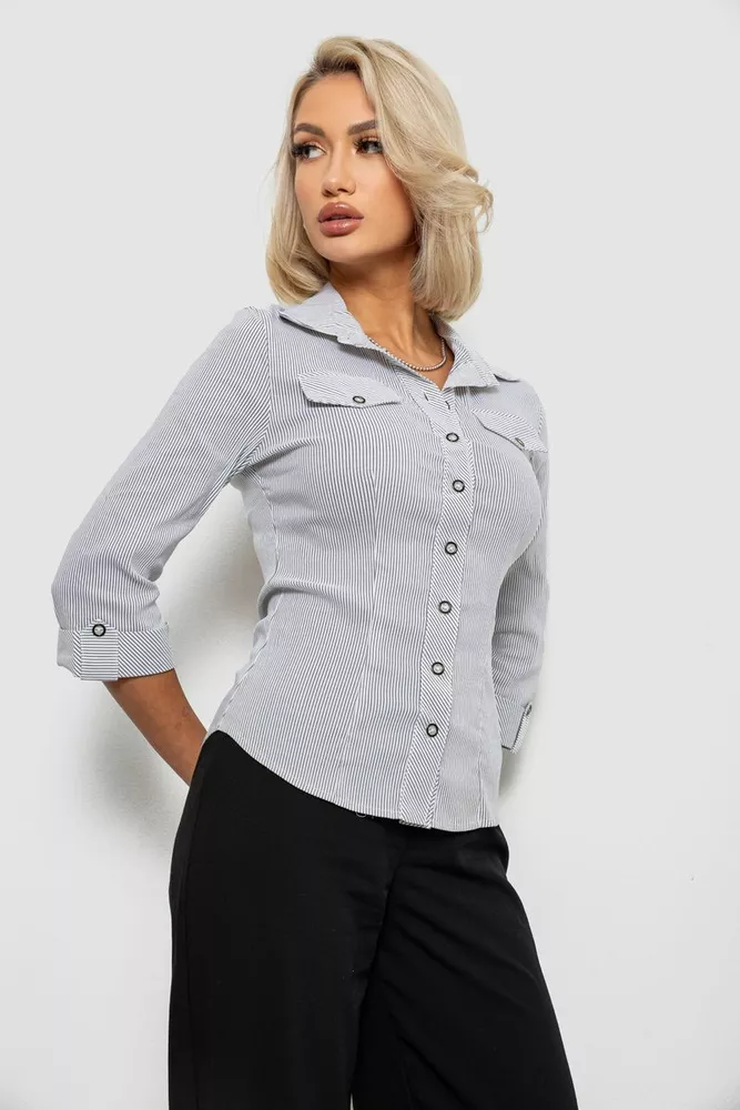 Купити Сорочка класична в смужку, колір світло-сірий, 230R643-1 - Фото №3