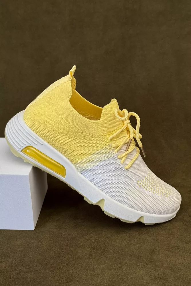 Купить Кроссовки женские текстиль, цвет бело-желтый, 243RA33 - Фото №1