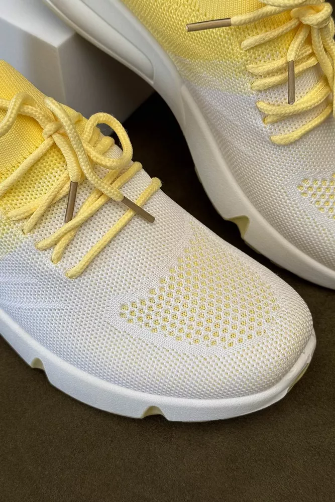 Купить Кроссовки женские текстиль, цвет бело-желтый, 243RA33 - Фото №2