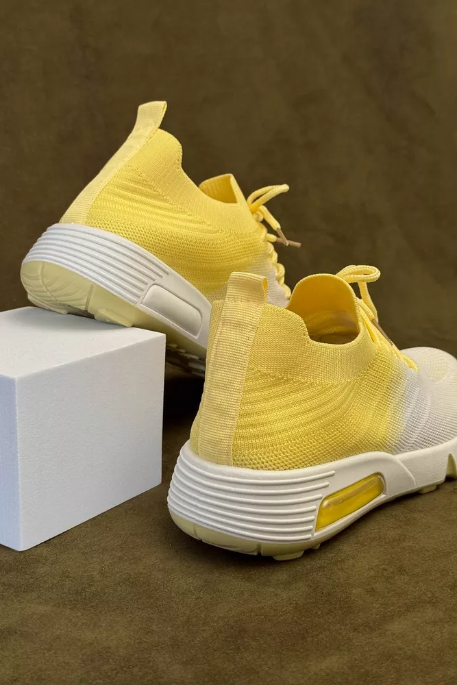 Купить Кроссовки женские текстиль, цвет бело-желтый, 243RA33 - Фото №4