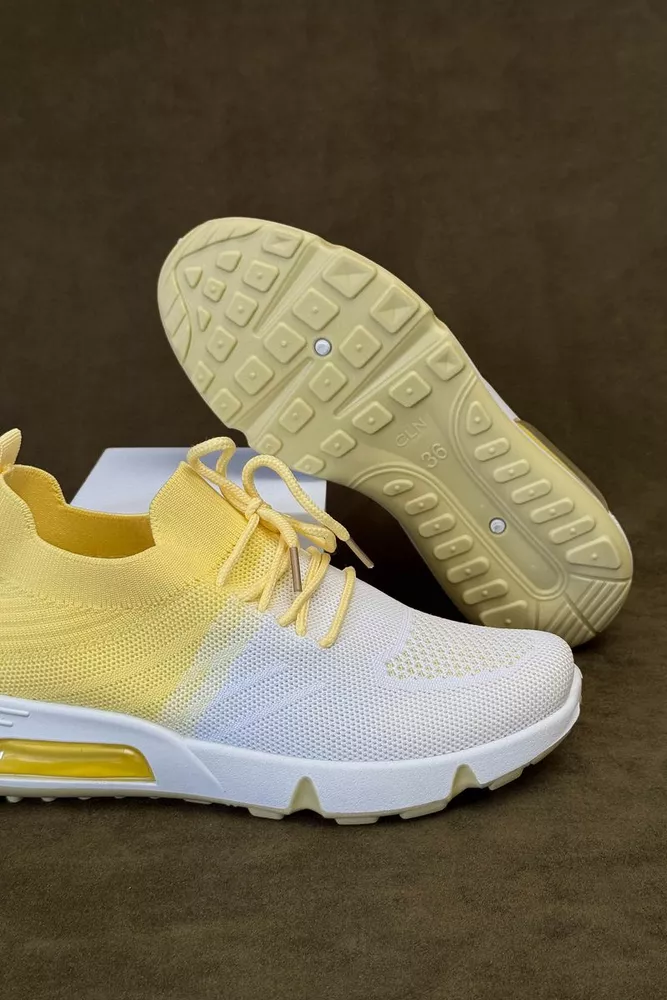 Купить Кроссовки женские текстиль, цвет бело-желтый, 243RA33 - Фото №5