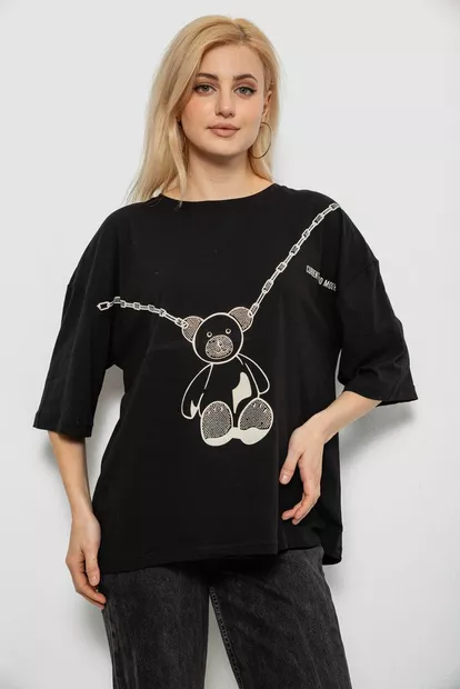 Футболка жіноча з принтом, колір чорний, 244R2016