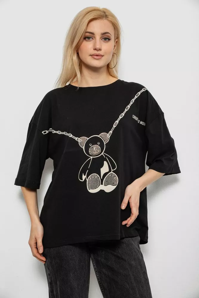 Купить Футболка женская с принтом, цвет черный, 244R2016 оптом - Фото №1