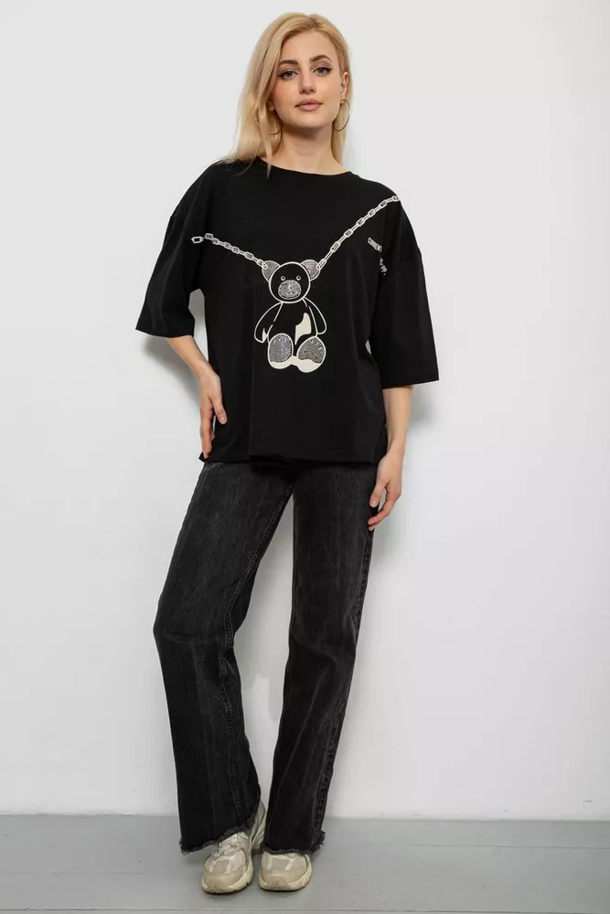 Купить Футболка женская с принтом, цвет черный, 244R2016 оптом - Фото №2
