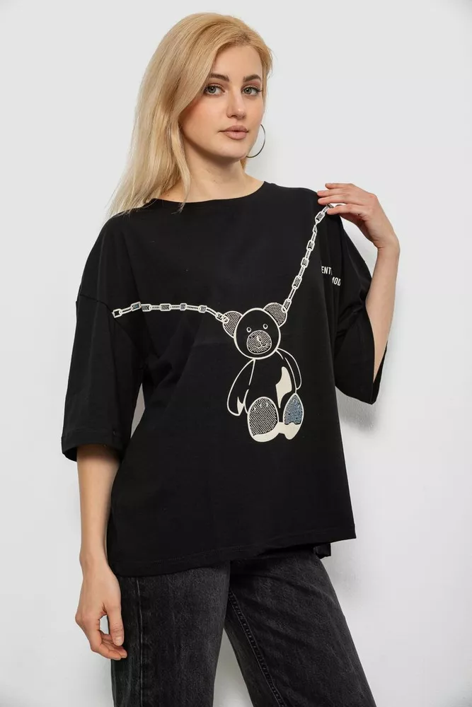 Купить Футболка женская с принтом, цвет черный, 244R2016 оптом - Фото №3
