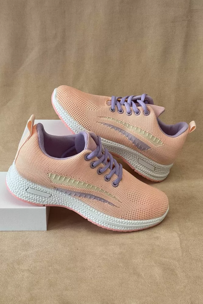 Купить Кроссовки женские текстиль, цвет персиково-фиолетовый, 243RA33 - Фото №1