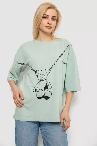 Футболка женская с принтом, цвет оливковый, 244R2016