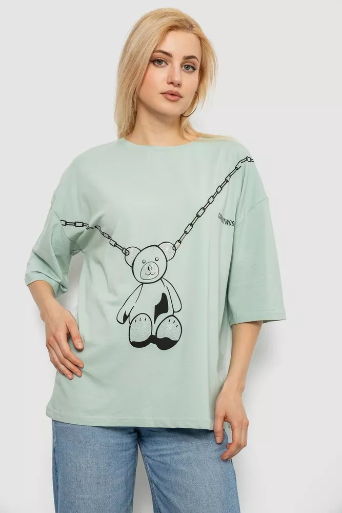 Купити Футболка жіноча з принтом, колір оливковий, 244R2016 - Фото №1