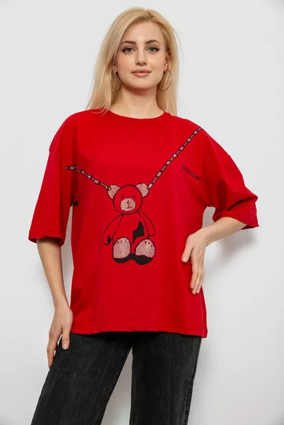 Футболка женская с принтом, цвет красный, 244R2016