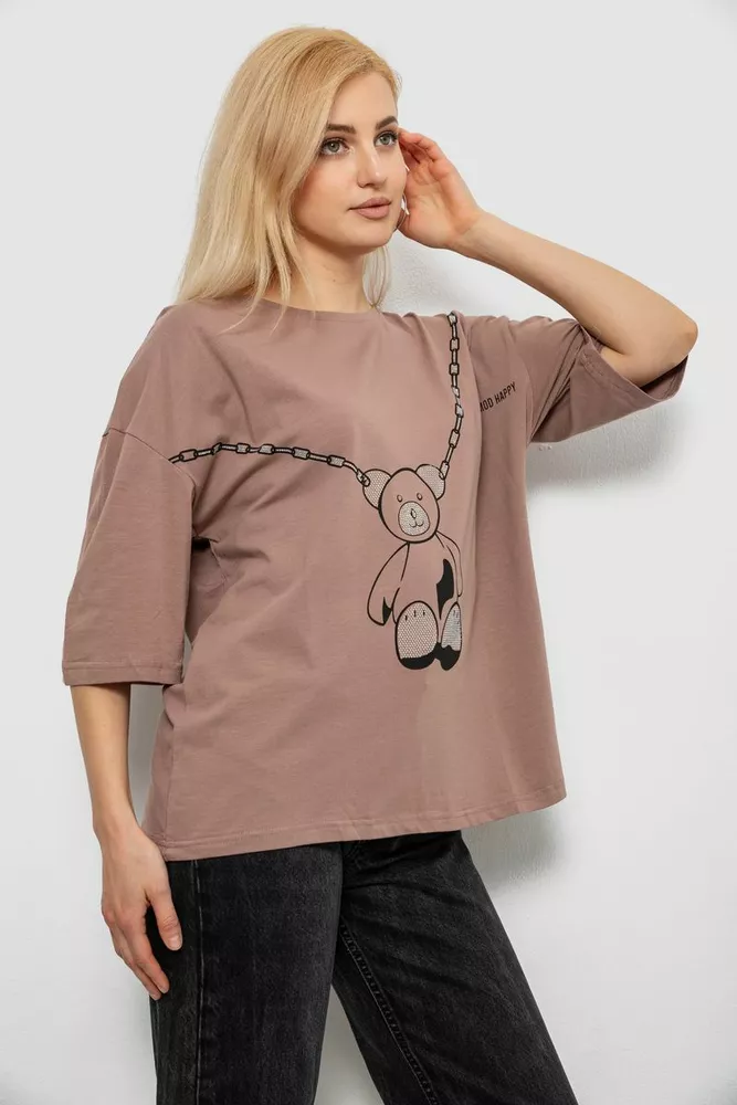 Купити Футболка жіноча з принтом, колір мокко, 244R2016 - Фото №3
