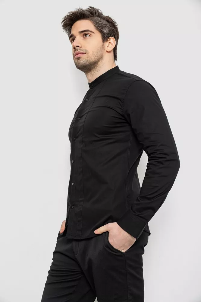 Купити Сорочка чоловіча однотонна, колір чорний, 186R2033 - Фото №3