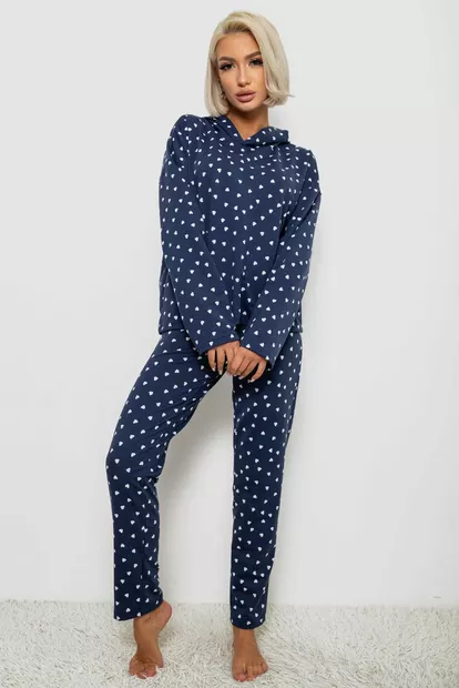 Костюм жіночий домашній з принтом, колір синьо-білий, 257R1115