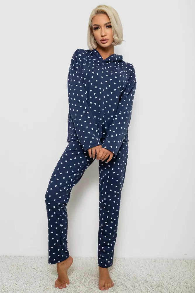 Купити Костюм жіночий домашній з принтом, колір синьо-білий, 257R1115 оптом - Фото №1