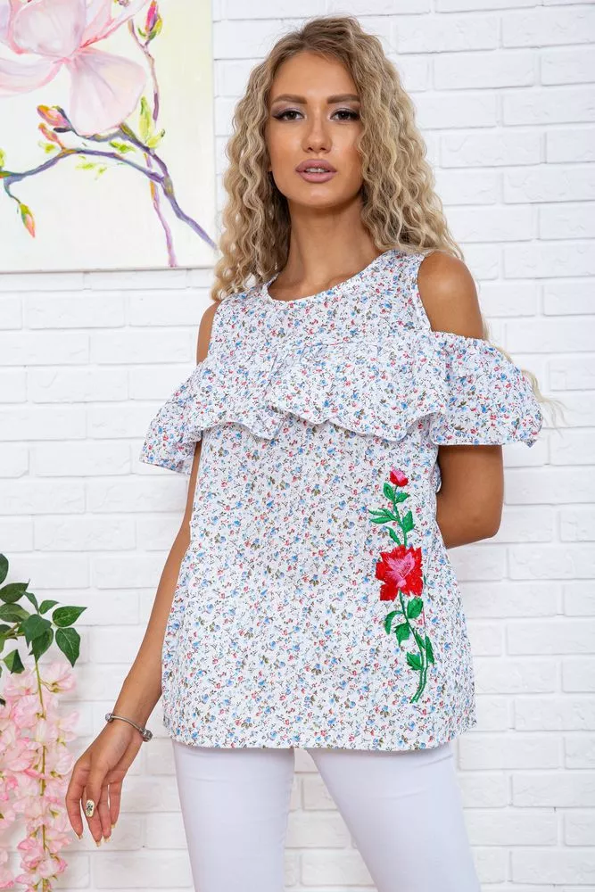 Купити Блузка с открытыми плечами, цвет бело-голубой 177R001 - Фото №1