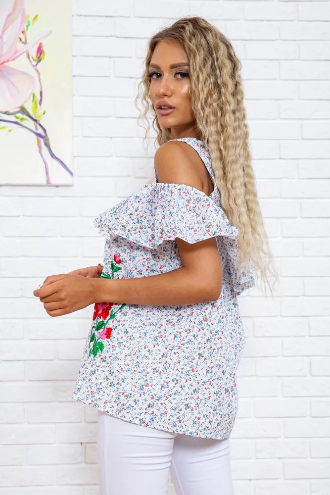 Купити Блузка с открытыми плечами, цвет бело-голубой 177R001 - Фото №4