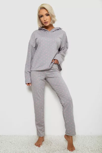 Костюм женский домашний с принтом, цвет серо-розовый, 257R1115