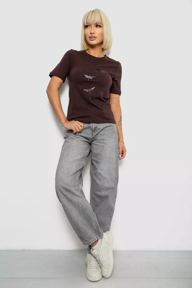 Купити Жіноча футболка з принтом, колір шоколадний, 241R120 - Фото №2