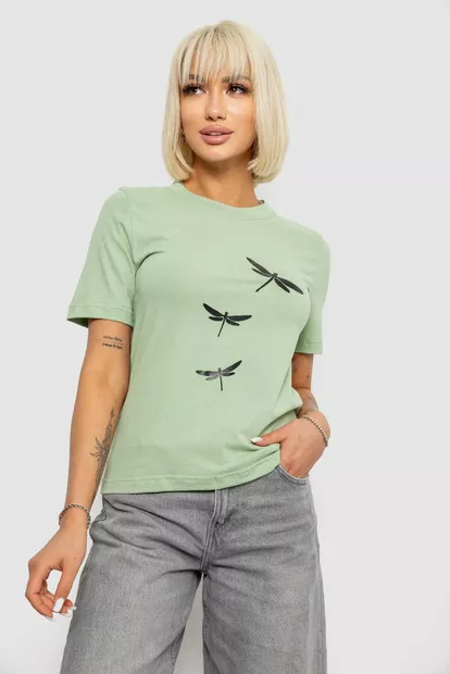 Жіноча футболка з принтом, колір оливковий, 241R120