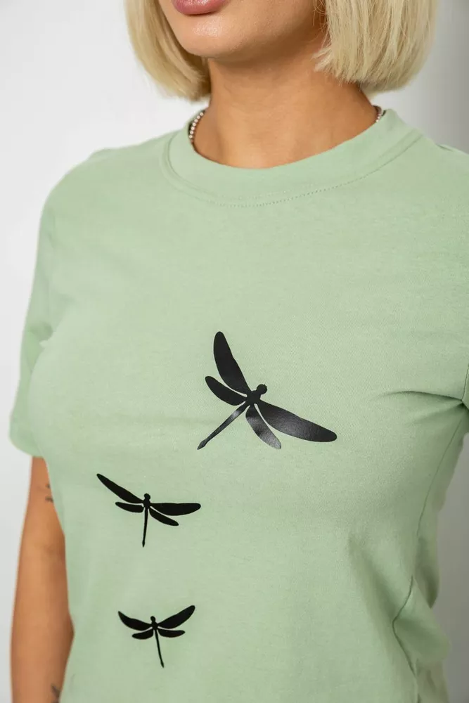 Купити Жіноча футболка з принтом, колір оливковий, 241R120 - Фото №5