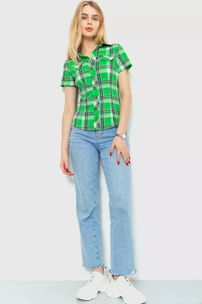 Купити Сорочка жіноча в клітку  -уцінка, колір світло-зелений, 230R061-11-U-26 оптом - Фото №1