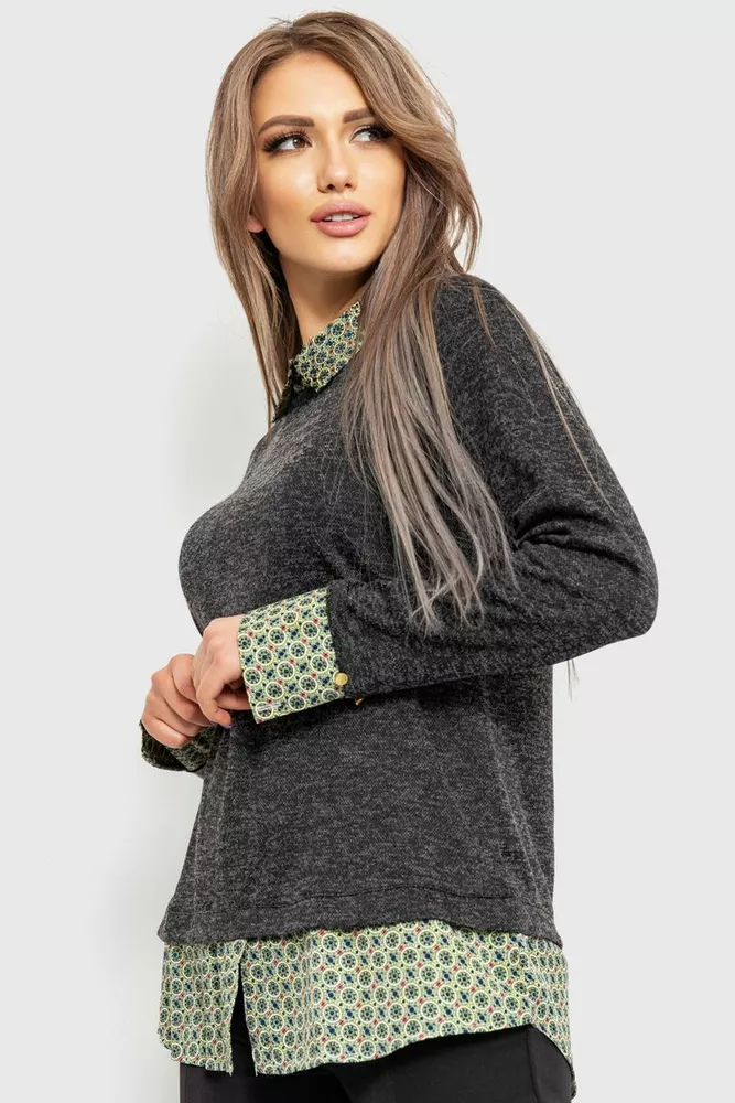 Купити Блуза-обманка, колір грифельний, 230R542-3 - Фото №3