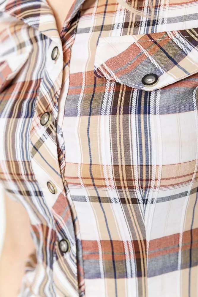 Купить Рубашка женская в клетку  -уценка, цвет бежево-серый, 230R061-11-U-24 оптом - Фото №5